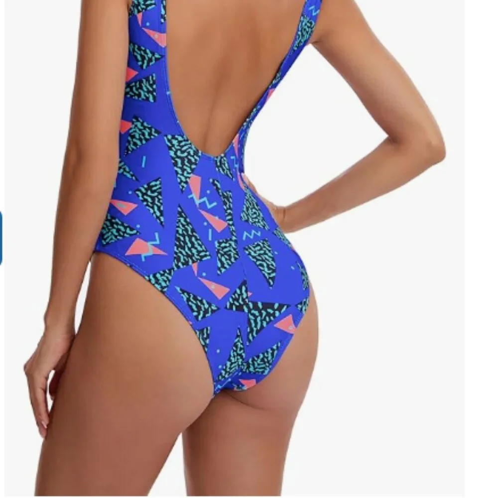MIAIULIA Women's Retro 80s/90s Inspired High Cut Low Back Padding One Piece Swim - Picture 3 of 7